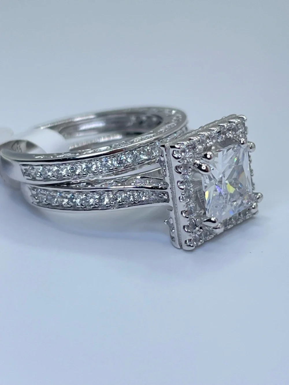 925 Sterling Silver Diamond Wedding‎ Ring Set Sz 5